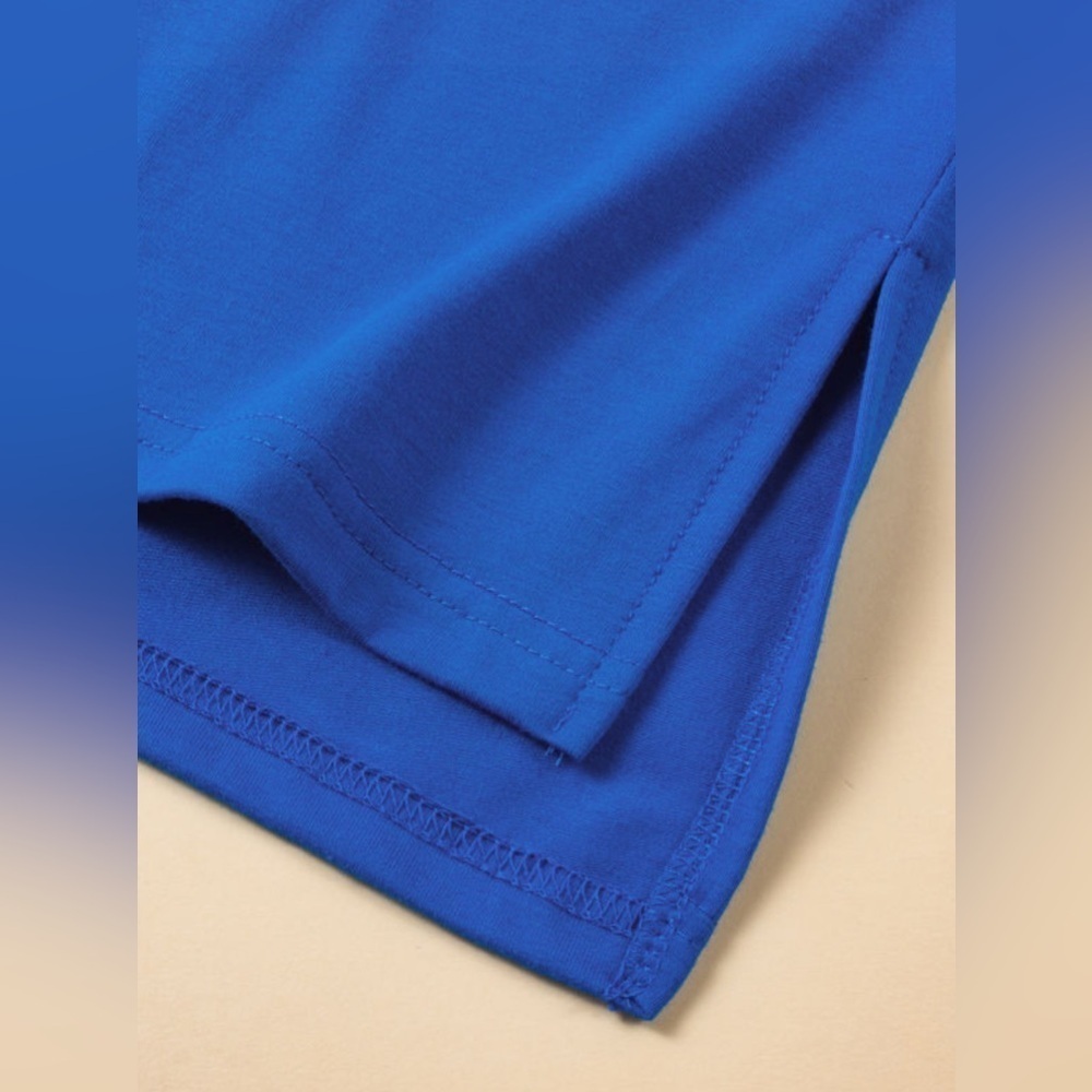 Blue Longline Side Slit Drop Shoulder Women's Top - Picture 6 of 8